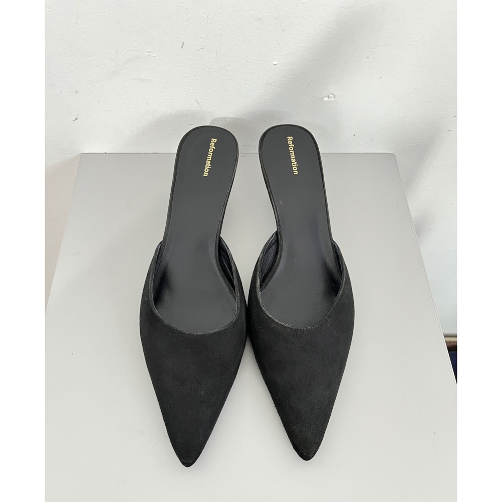 Reformation Wilda Black Pointed Toe Mule Slides